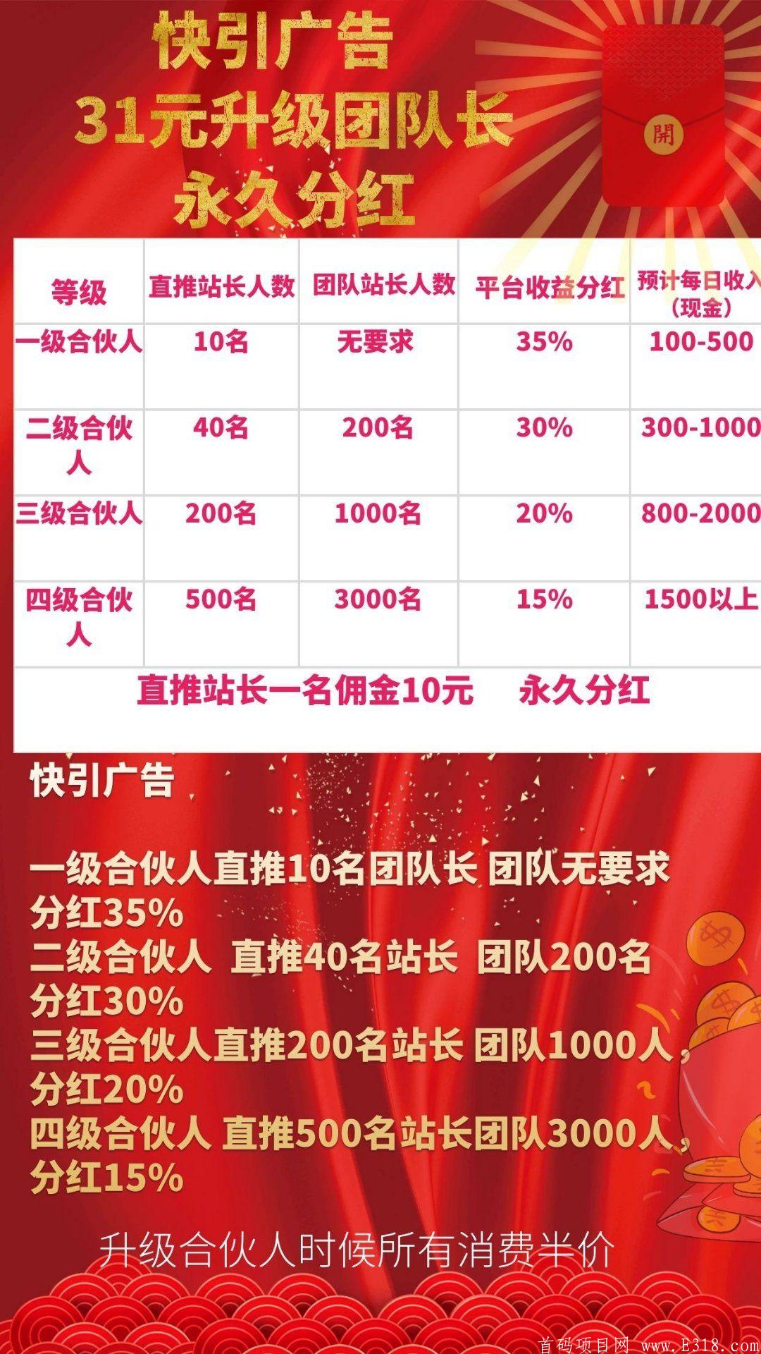首码，快引，限时开通，开代理 31，立返10！