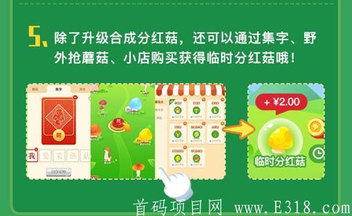 【首码】全民蘑菇游戏以上腾讯应用宝，好玩好赚，提现秒到账，高扶持