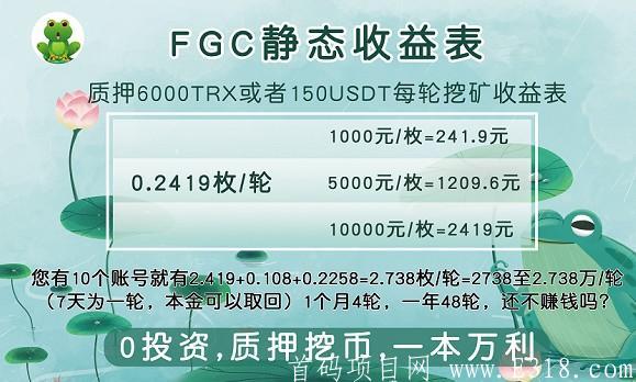 【FGC青蛙钱包】DeFi流动性挖kuang正式开启,质押挖kuang，7天挖0.2个多FGC，一个FGC500多美刀，面向全球进行推广