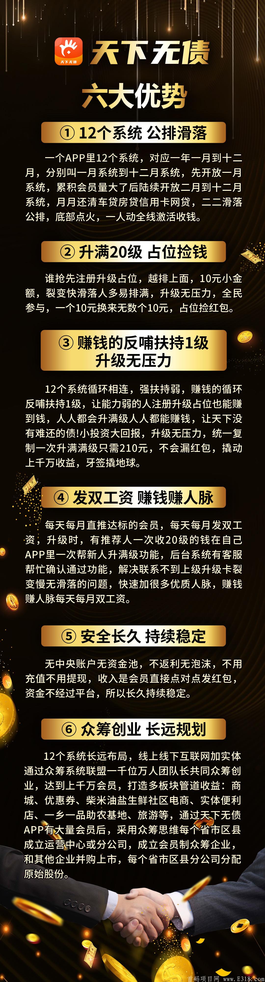天下无债,首码29号上线，全网公排，提前占位预热！！！