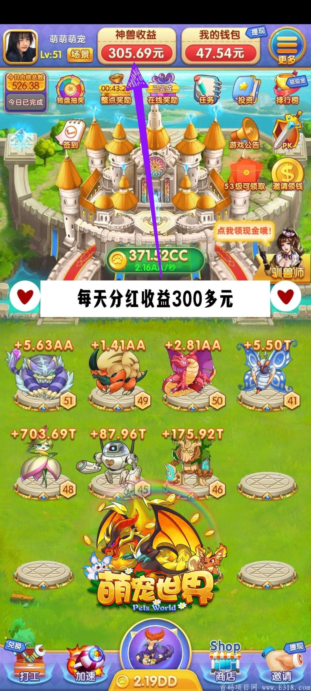 萌宠世界,实力公司打造零撸大盘，画面惊艳，玩法多，收益多，提现稳，纯零撸，动态、静态玩家一样赚，秒杀所有合成项目！