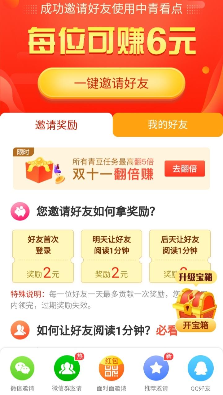〔中青看点〕趣看天下模式，邀请俩人活跃每天分红8元!!!