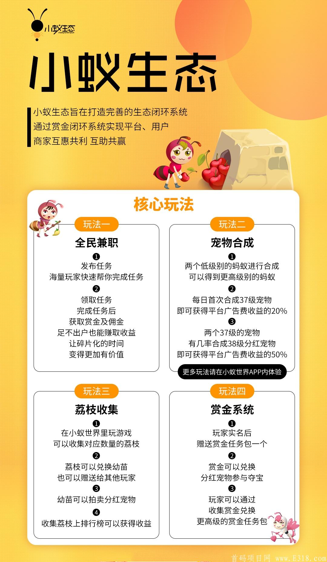 首码【小蚁生态】双模式【悬赏兼职】可卖币+【合成游戏】拿分红
