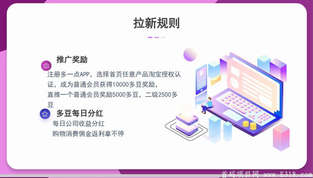 多一点全球购注册送100，推广直推50，间推25，推100个开启**收益