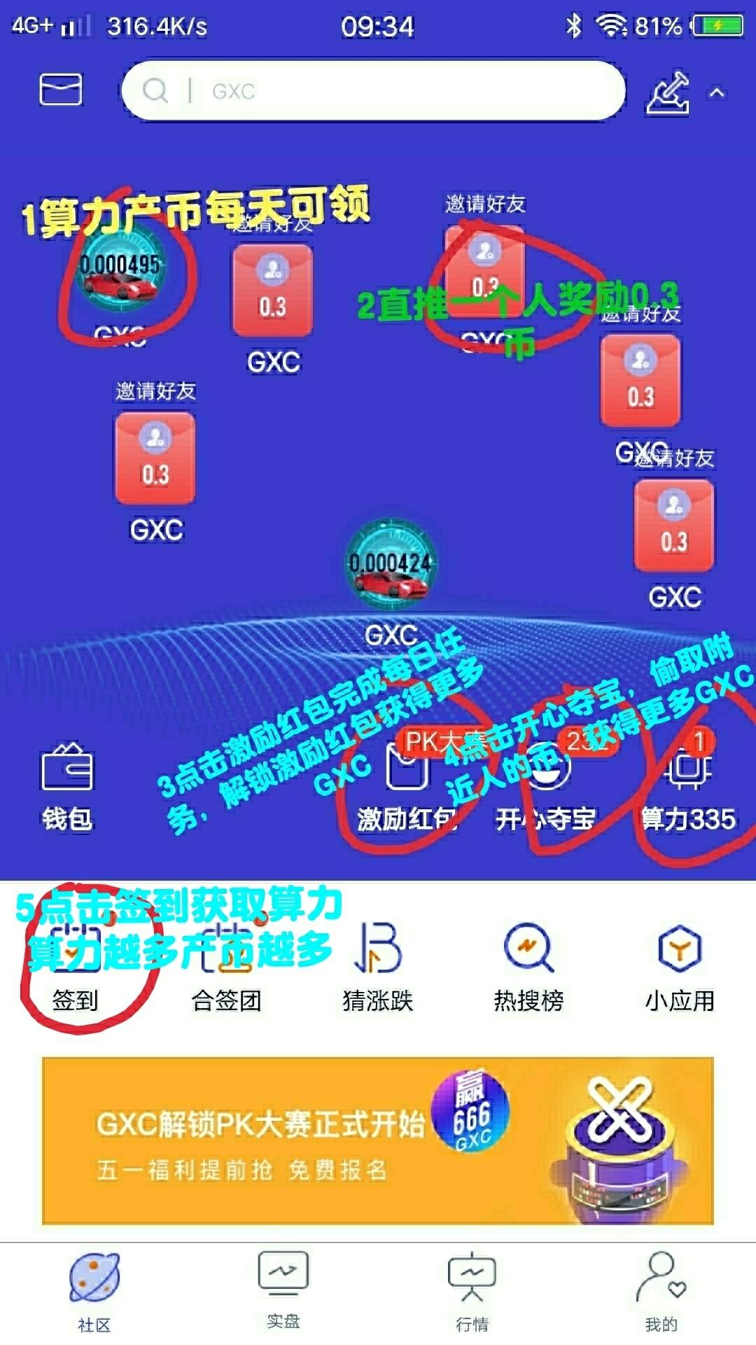 主流币GXC免费挖，一币8元了，速度上车