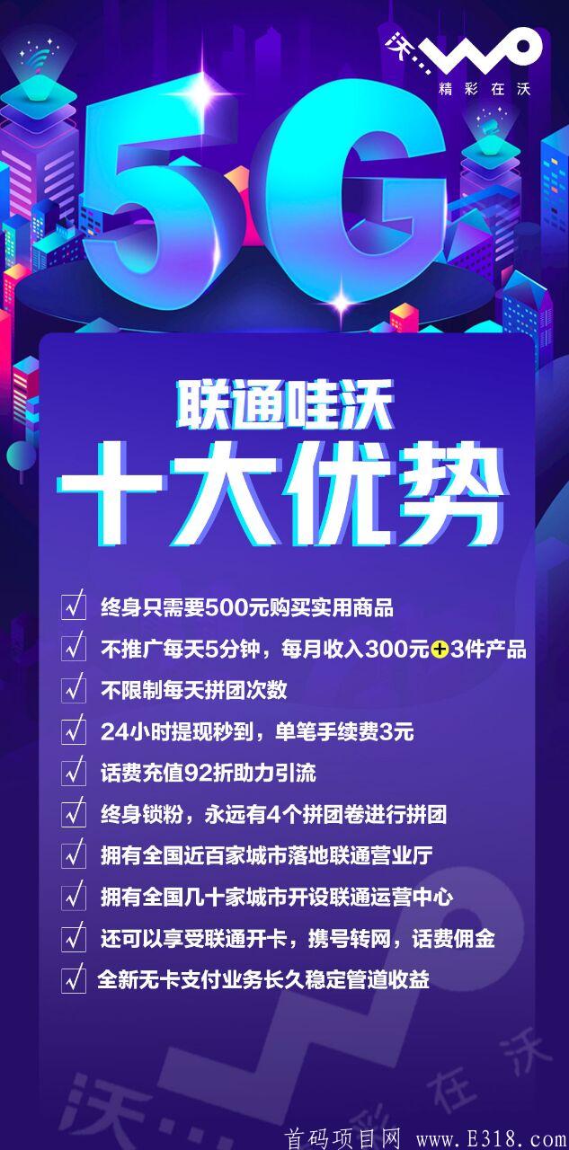 联通哇沃拼团，首码暴利项目，最高扶持
