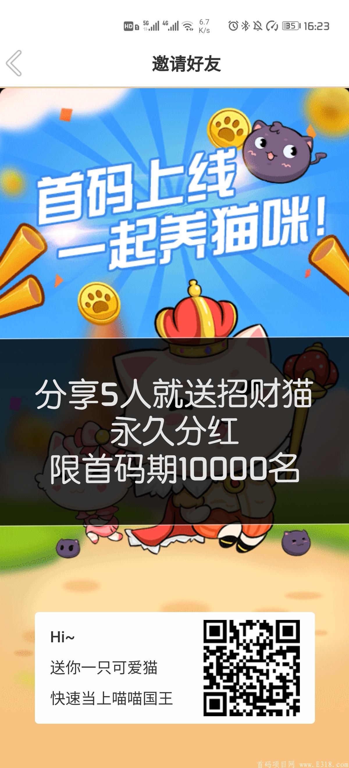 【一起养猫咪】首码，前10000免费的**招财猫，永久**
