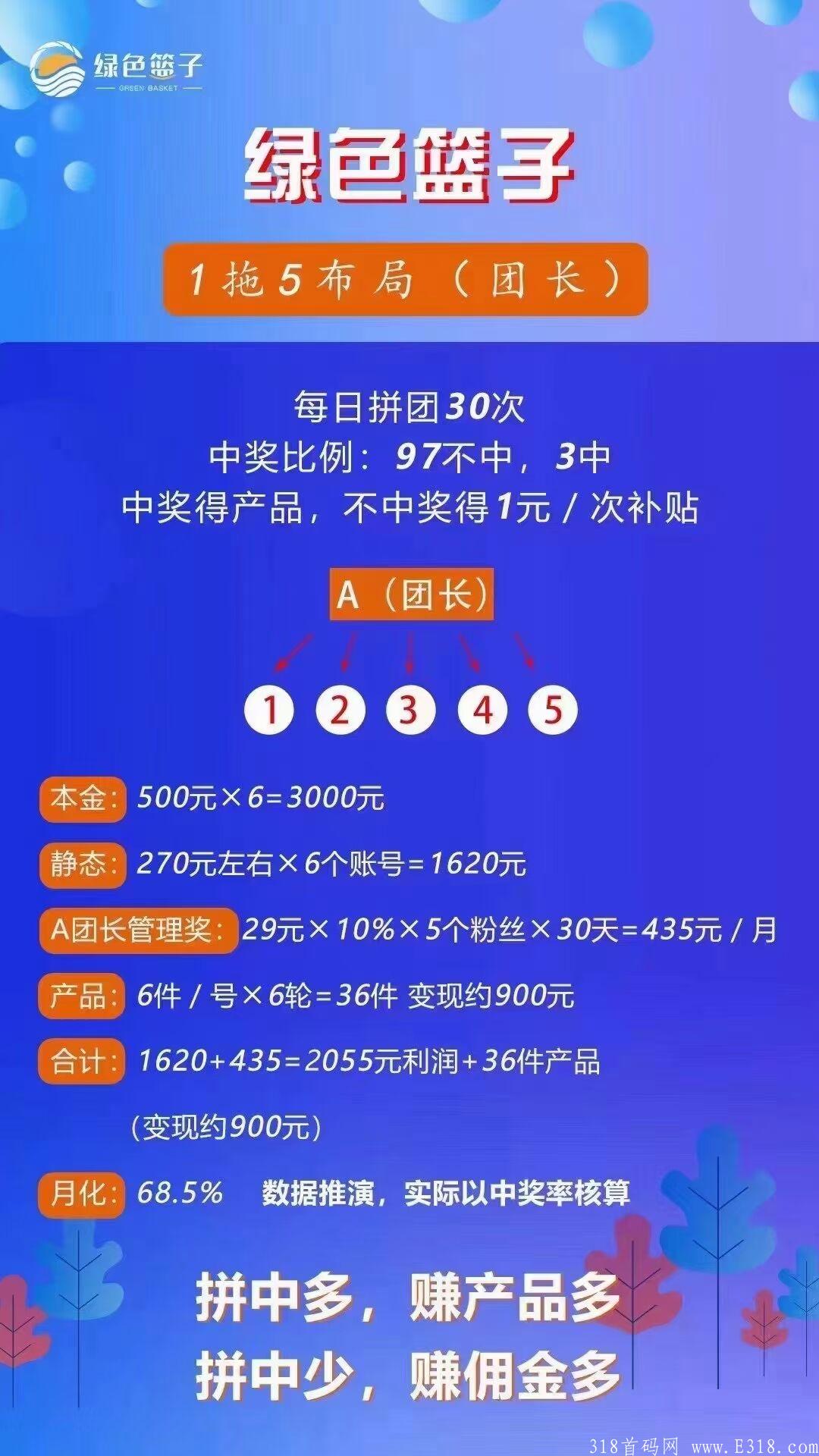 绿色篮子，目前拼团界里最稳定的，当天收益当天提，大大降低了投资风险