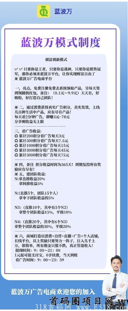 蓝波万广告电商平台20号内排，高扶持！23号上线！把握先机抢占红利！