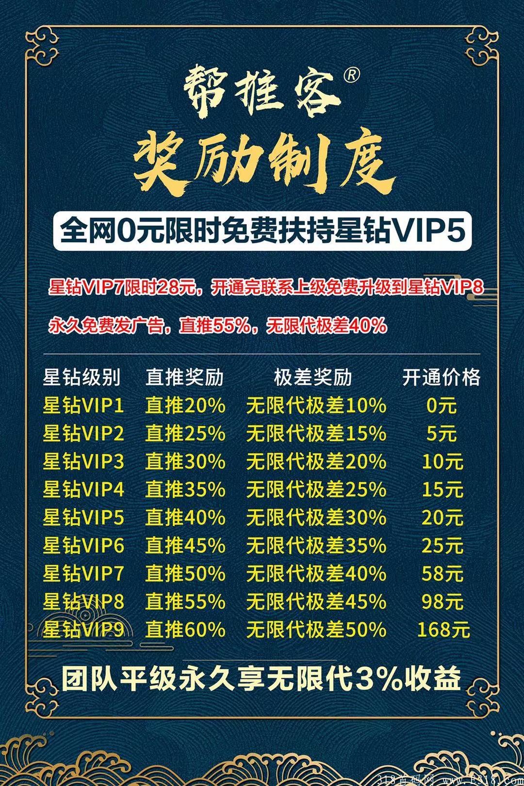 首码，帮推客，18号正式上线，高扶持待遇对接团队长