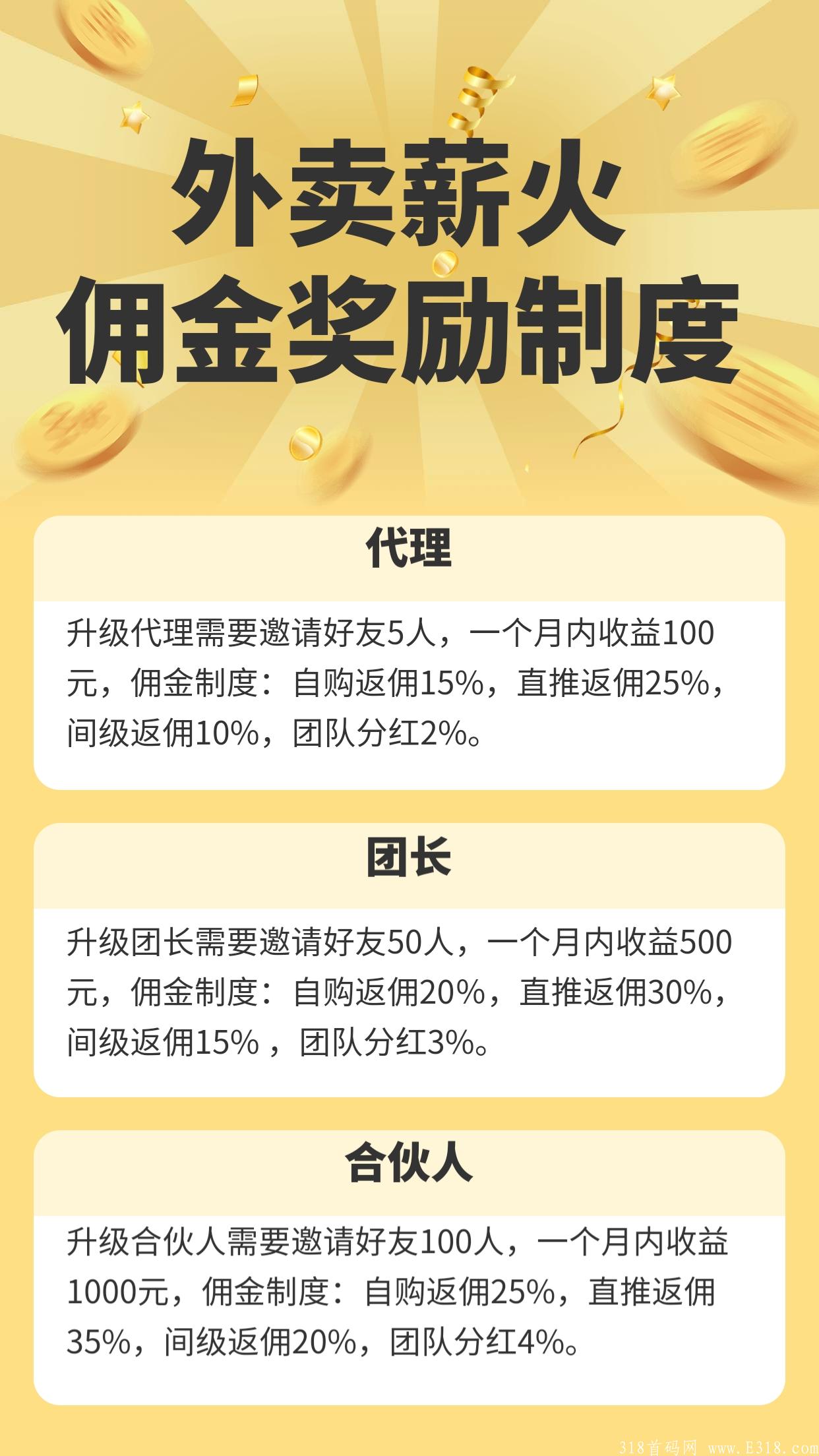 首码外卖薪火，注册就扶持团长级别