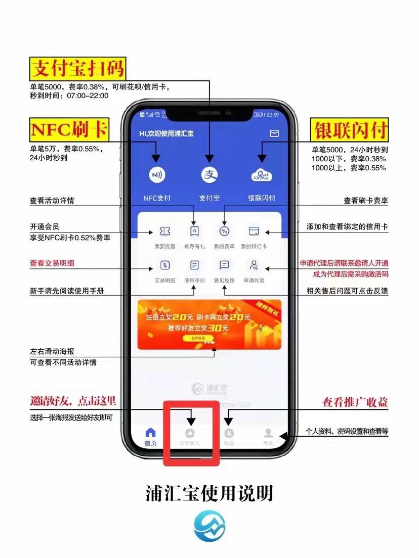 浦汇宝首码，注册奖励：新用户实名送50元，提成**按团队下级所有交易量分润万5起！有量详谈