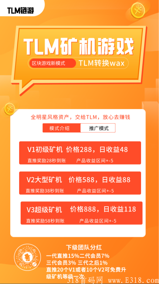 （TLM矿j)23号的首码，非常暴力，每天48米稳定长久，