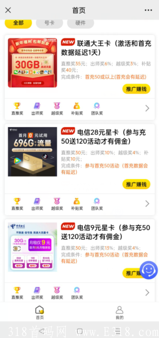 中国联通大王卡,0投资,月租只要9元的流量卡。办理还奖励75元,推广还有三代收益。 image.png