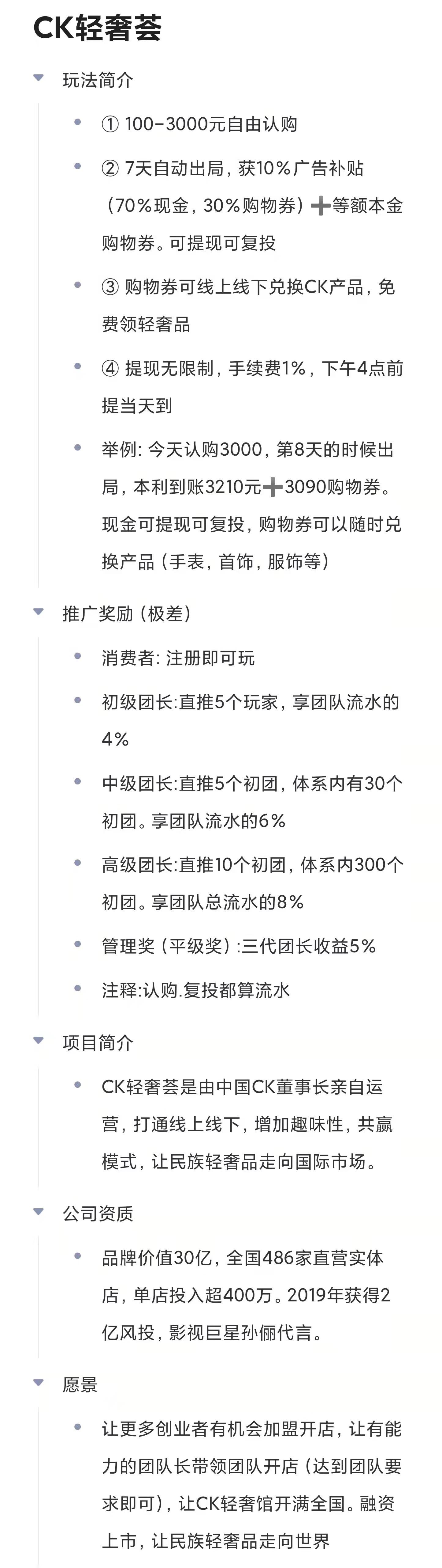 上市项目CK，**扶持