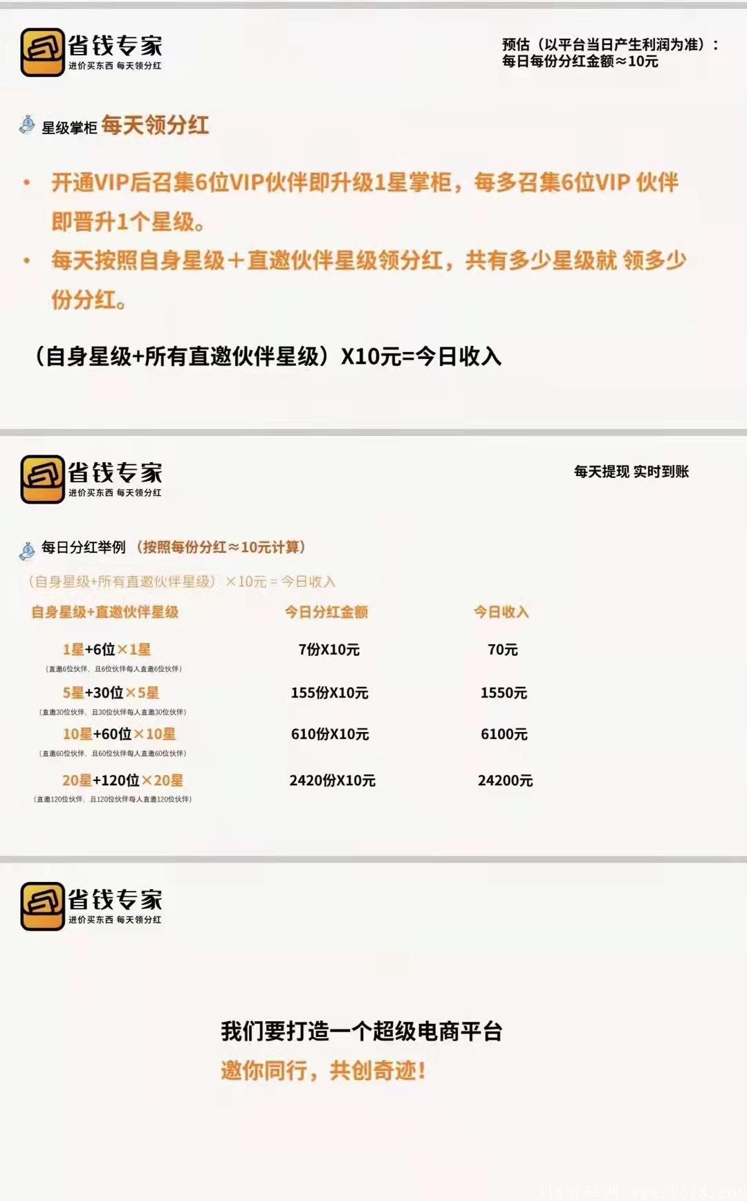 省钱专家推广5人一天**10元，**扶持