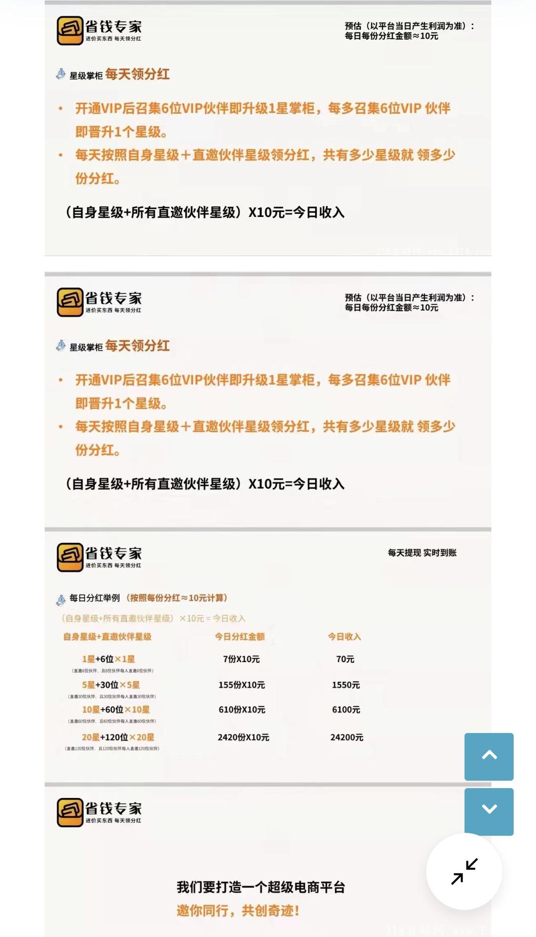 【省钱专家】首码来袭，推广6人每天分红10元…