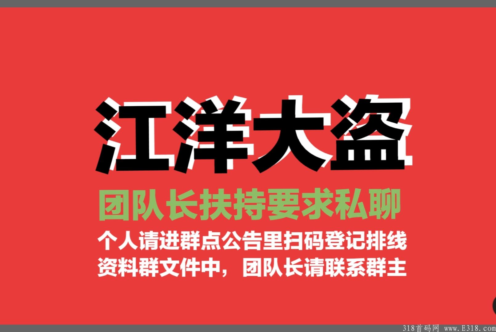 江洋大盗独创黑马项目即将上线，对接团队长，扶持私聊