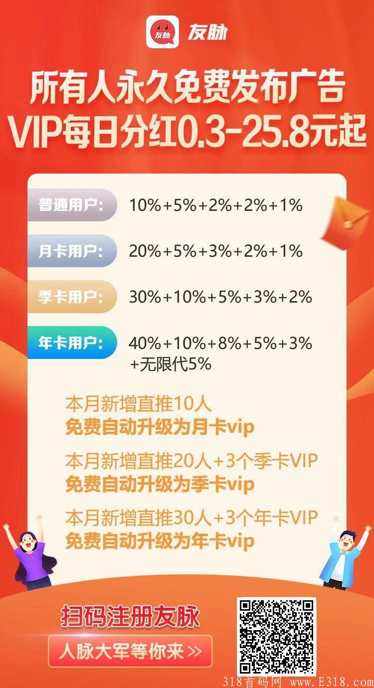 友脉：大型引流平台，免费拿会员，每日分红