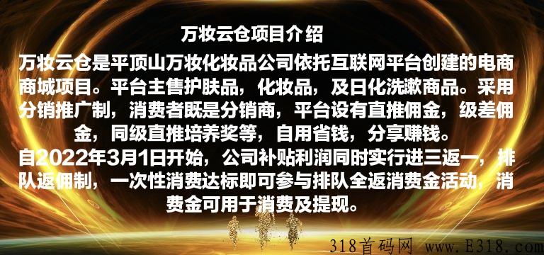 万妆云仓项目，消费500返600