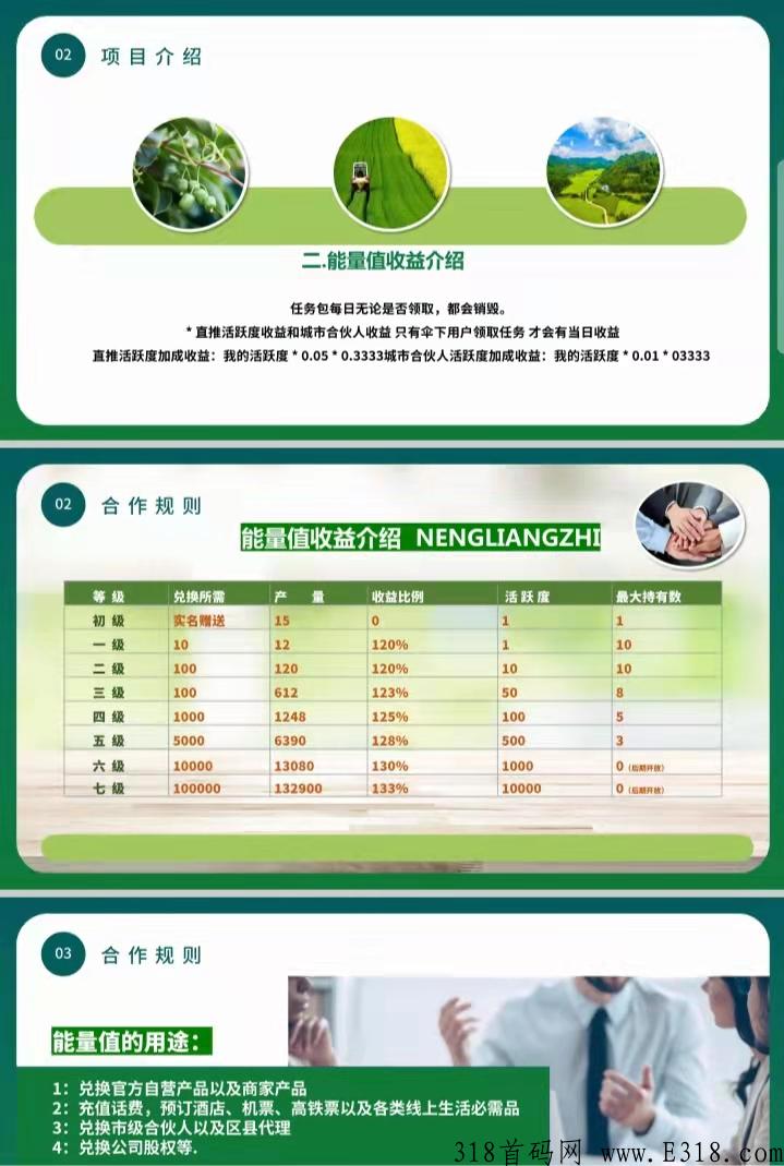 首码新卷轴荣邦农业上线，无限代扶持2，按活粉数量隔天结算