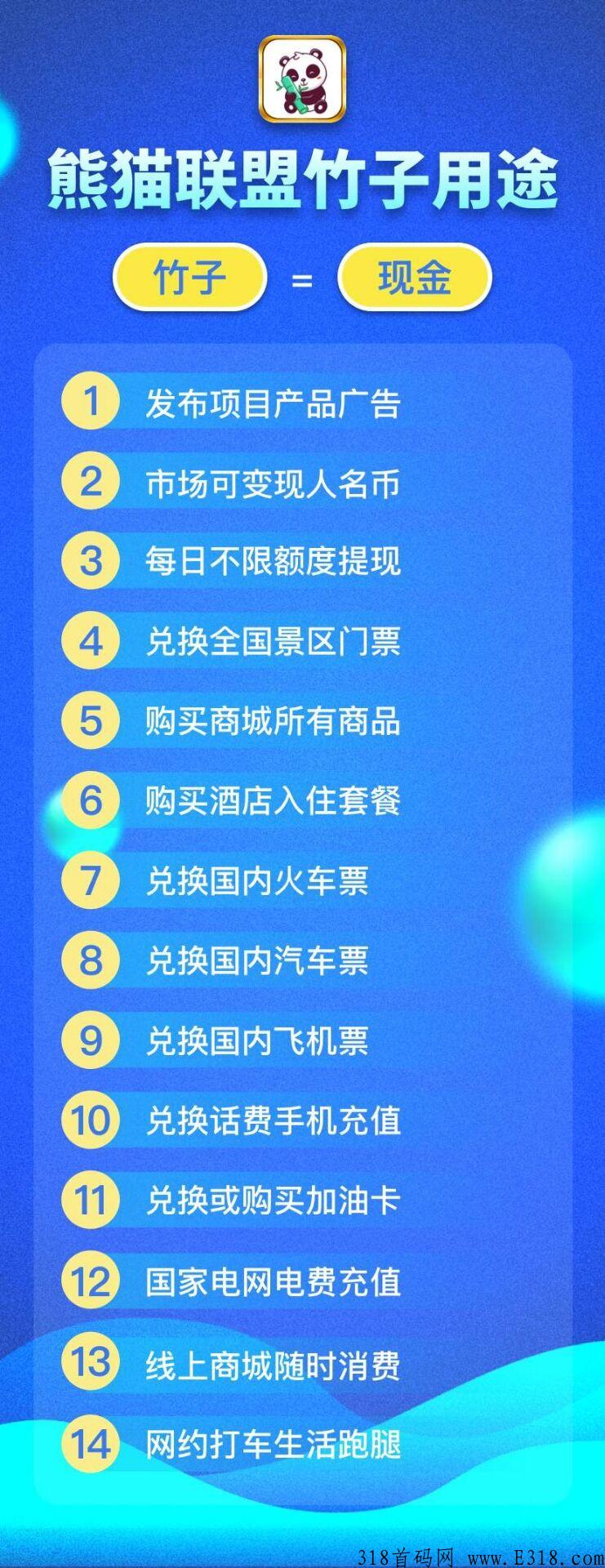 熊猫联盟，震撼来袭，3竹子秒卖官方兜底回收，邀请好友多渠道收益
