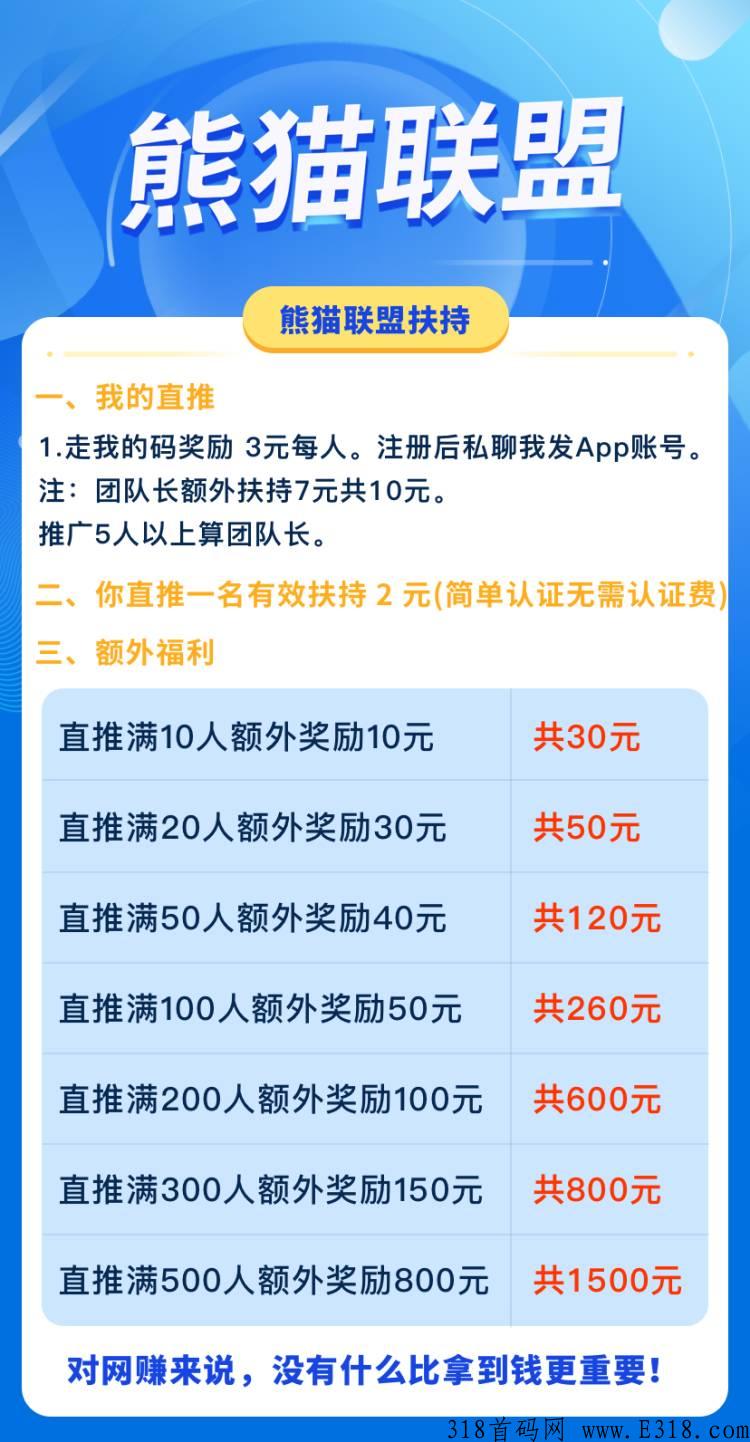 熊猫联盟五一后上线，收益是利分宝3倍，扶持待遇天花板