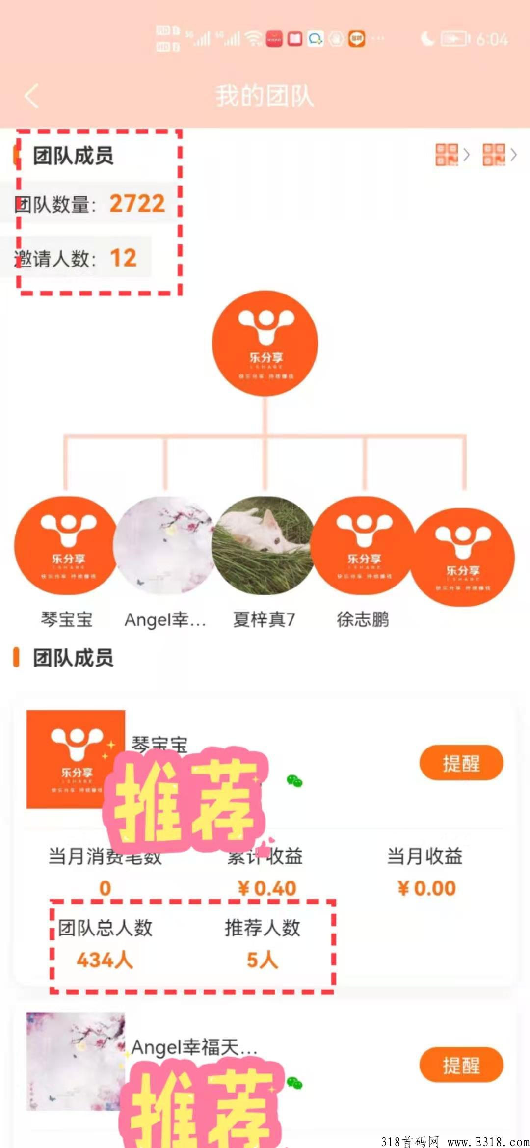 乐分享，你推荐5人，就躺平，平台和下级帮你组建团队