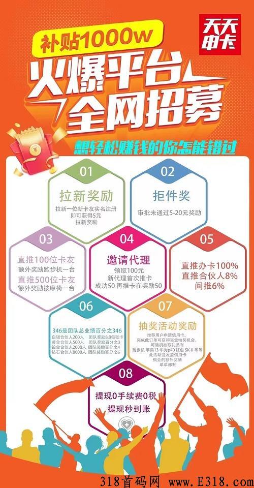 天天申卡首码上线全网合伙人对接！