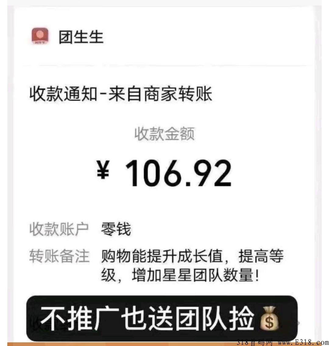 团生生首码项目刚出，0撸，注册免费成为代理，不推广也有收益