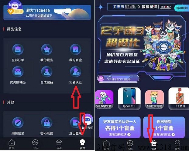 它宇宙：注册实铭送一个盲盒，价值几十上百，马上开二级