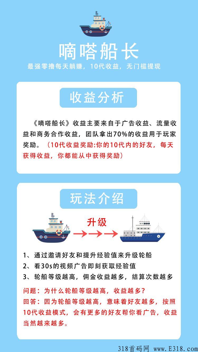 嘀嗒船长，对接多家广告平台，收益有保障