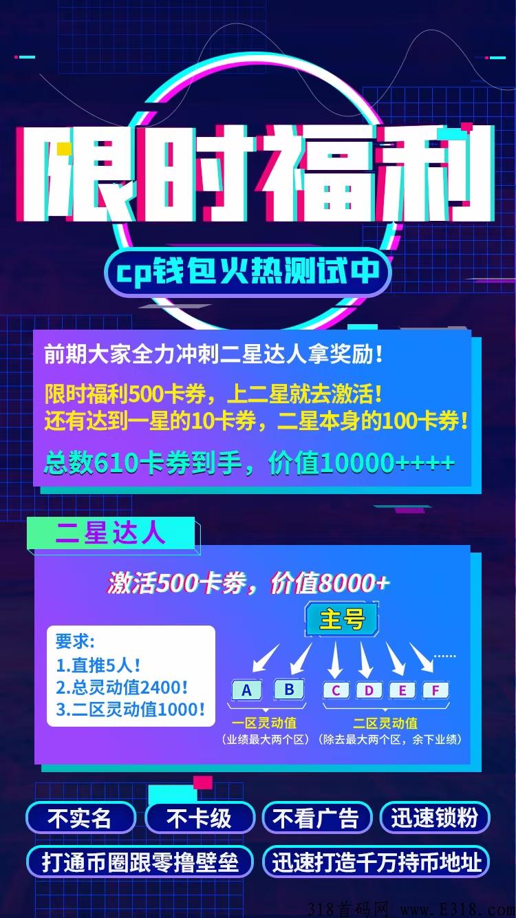 CP钱包，免费注册，不要实名，不用认证  不要投资，不看视频，不做任务，每天领取糖果就行