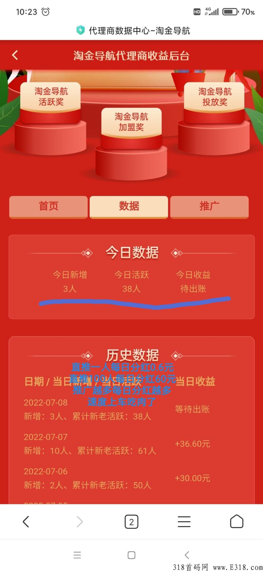 首码，直推一人每日分奖励，亲测提现已到账