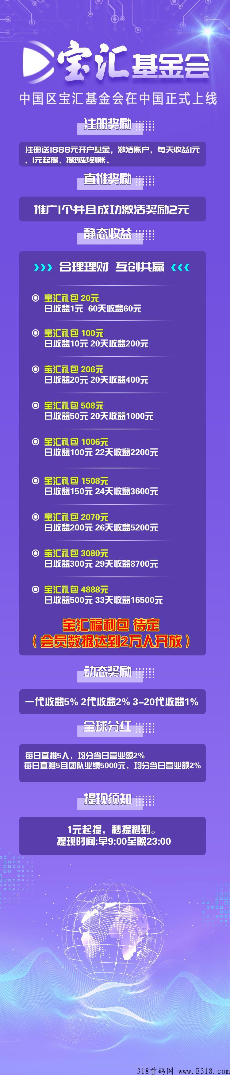 首码刚出【宝汇】注册送分奖励，托管收益，拉新奖励！