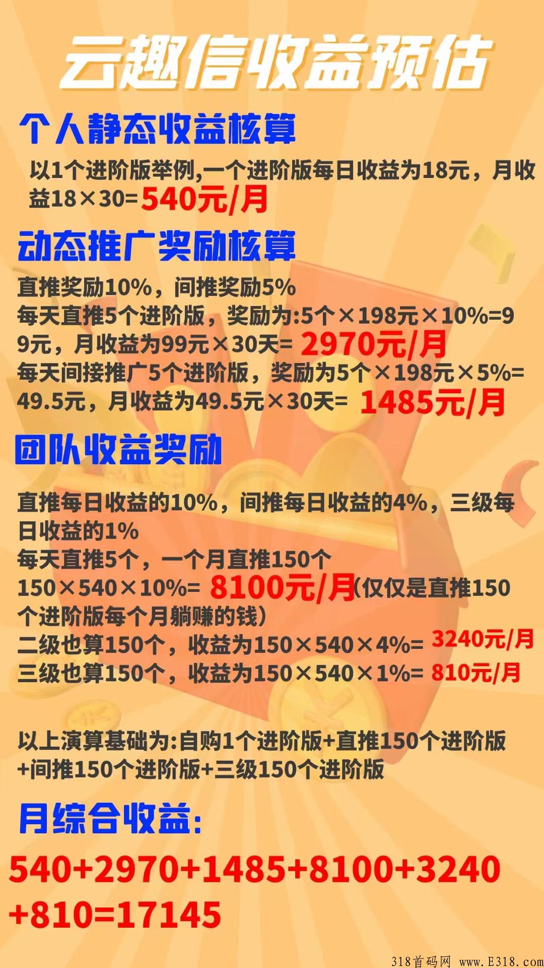 云趣信出道即巅峰，稳定的静态收益，稳定的推广收益
