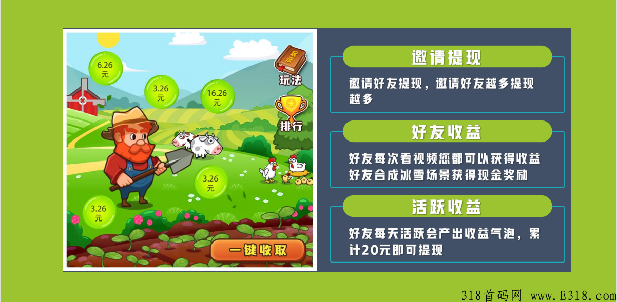 开心庄园，新出最强项目，首码全网对接