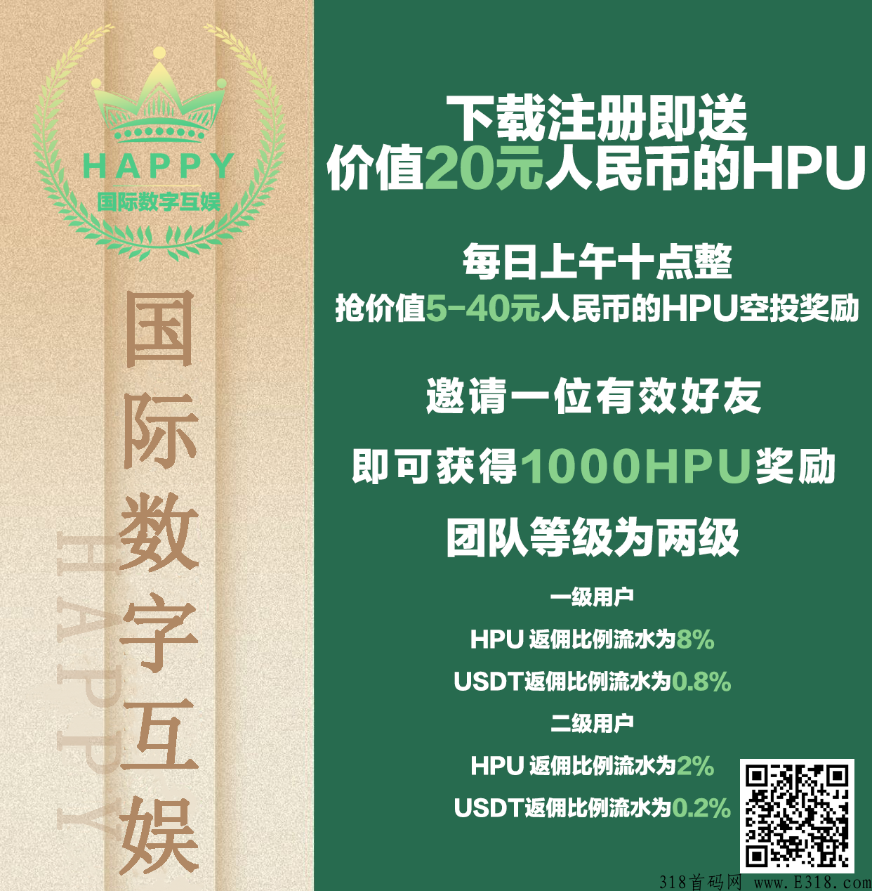 HAPPY数字互娱，入门直接最高级别卷轴待遇，一次推广，终生受益