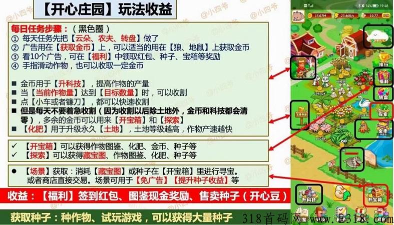 开心庄园：持续到账，每天收割一次作物，月赚奖励多