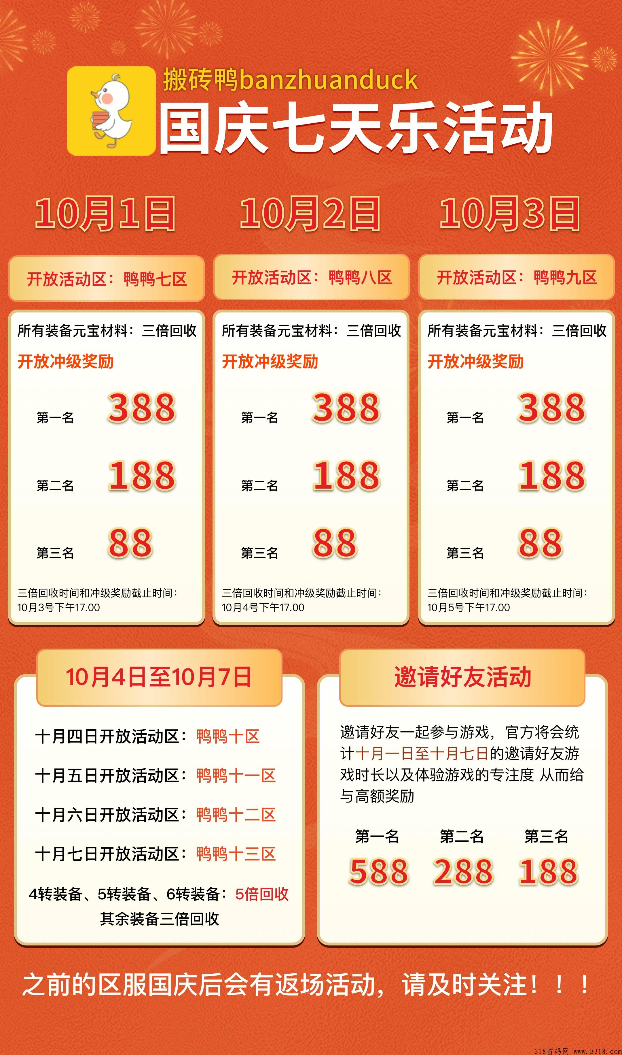 搬砖鸭手游，国庆节5倍回收，支持元宝，材料，转生，装备