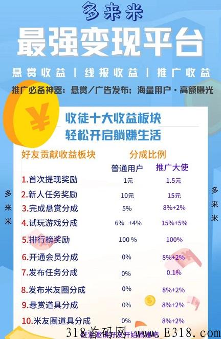 多来米：任务平台极速审核，推一人得奖励，邀请十项分成