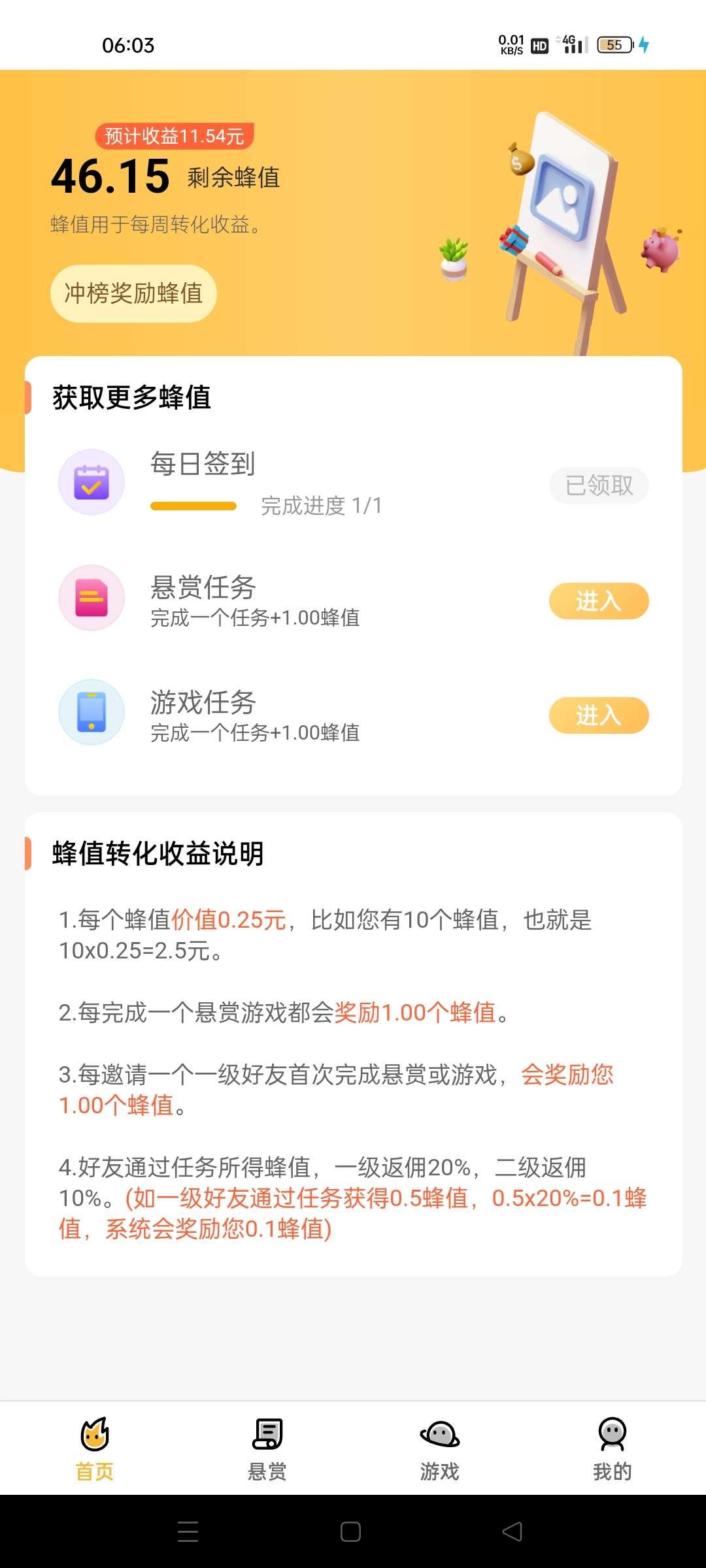 蜂赏分h，全网首码，签到送蜂值，1蜂每天分奖励