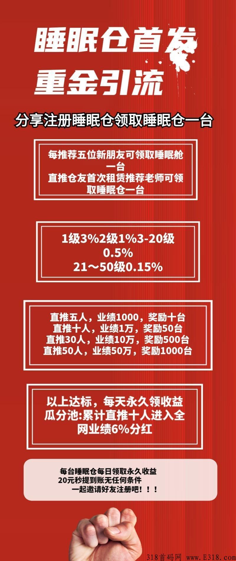 睡眠仓，最新项目，注册就送，每天提现秒到