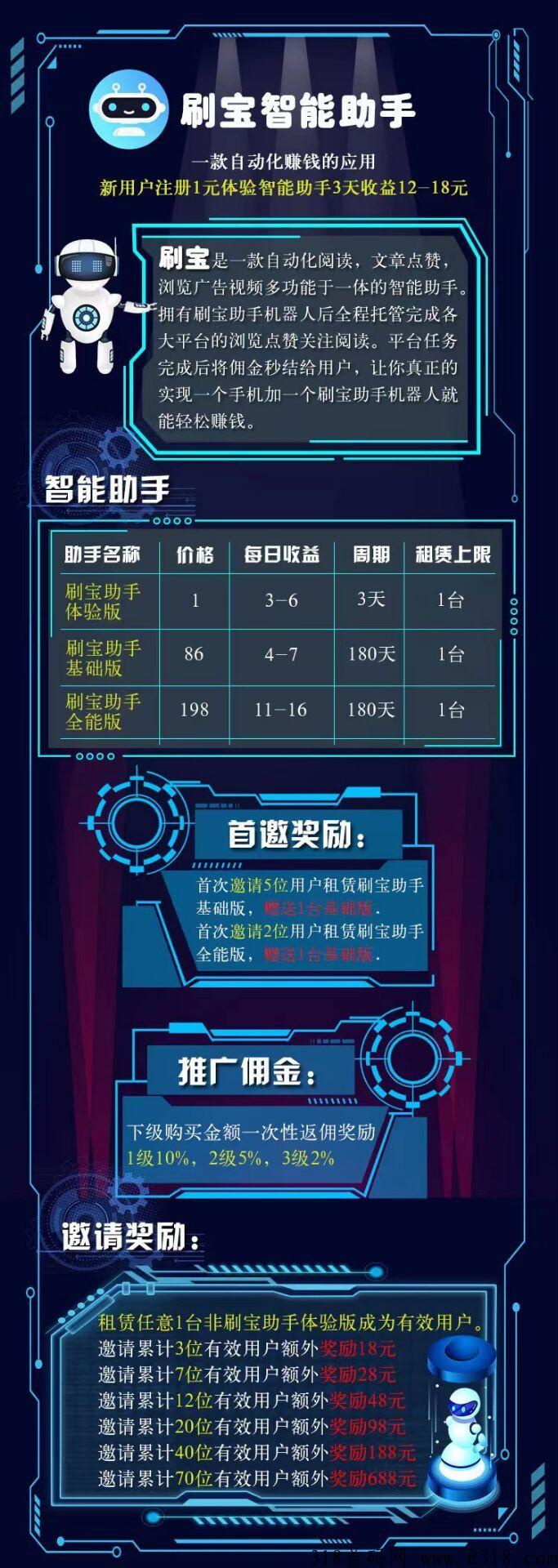 今日首码，刷宝智能助手新用户，注册1元体验3天收益米