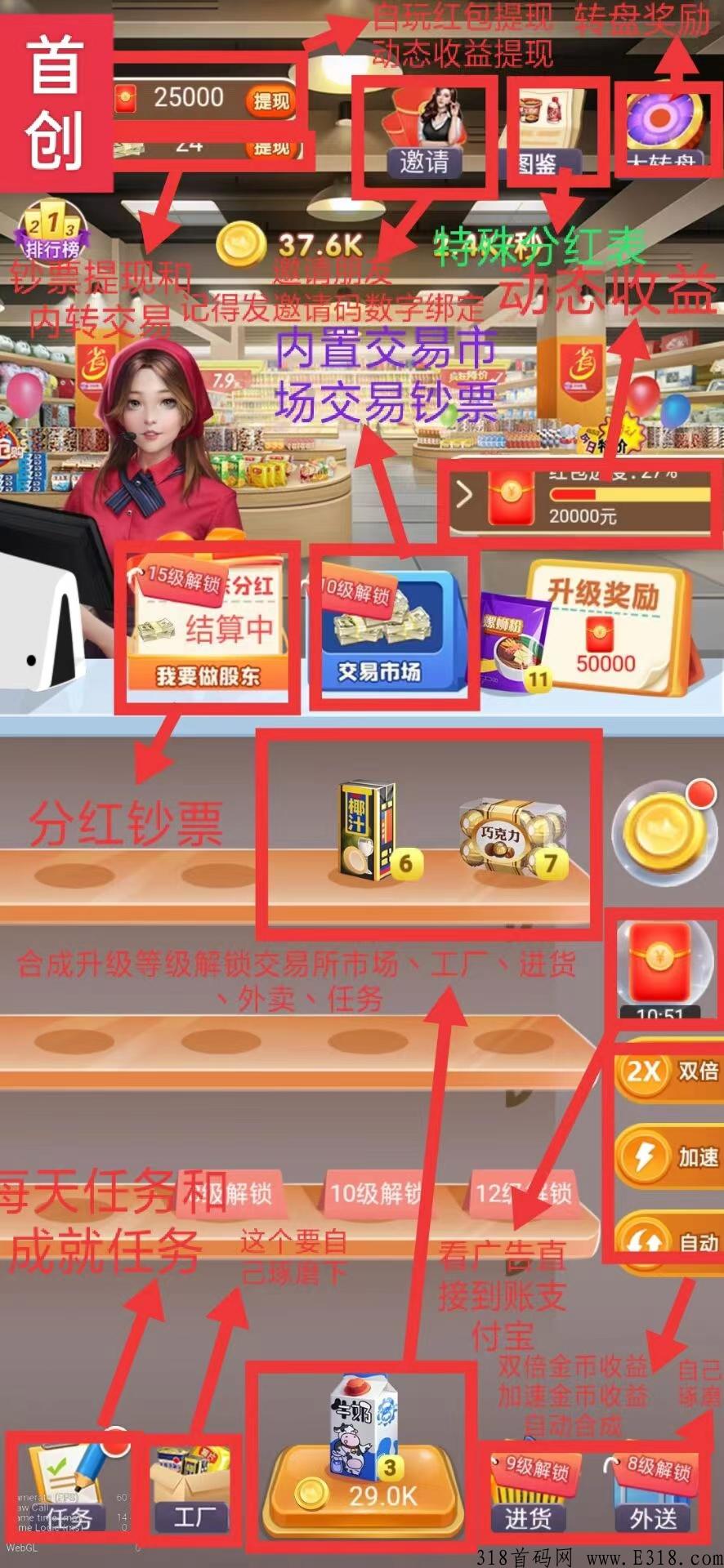 超市合伙人，游戏合成股东模式，**收益极高，全新玩法，火爆全网