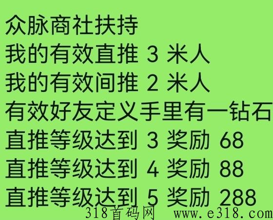 众脉商社可以点赞了，首码！高扶持