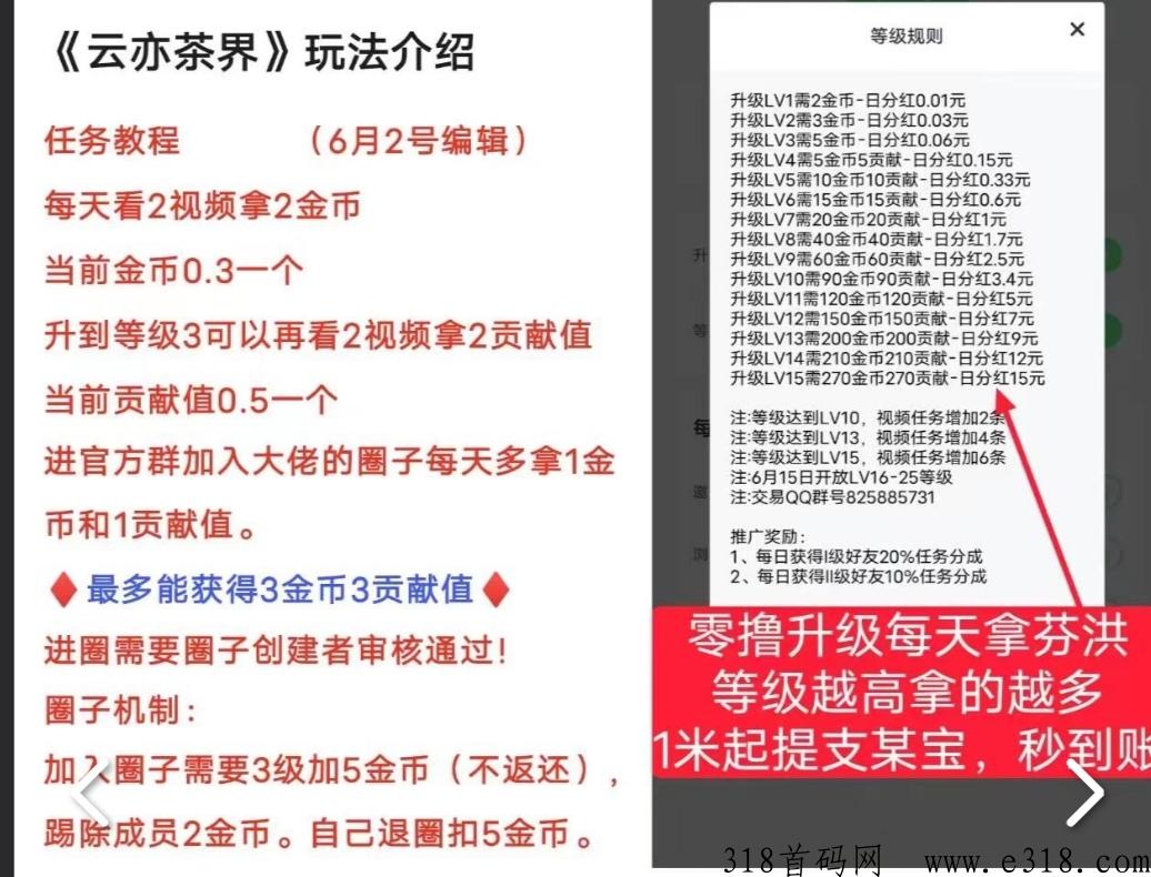 云亦茶界首码分h模式！可转赠可提！提秒到！金b或者贡献值都可以转赠