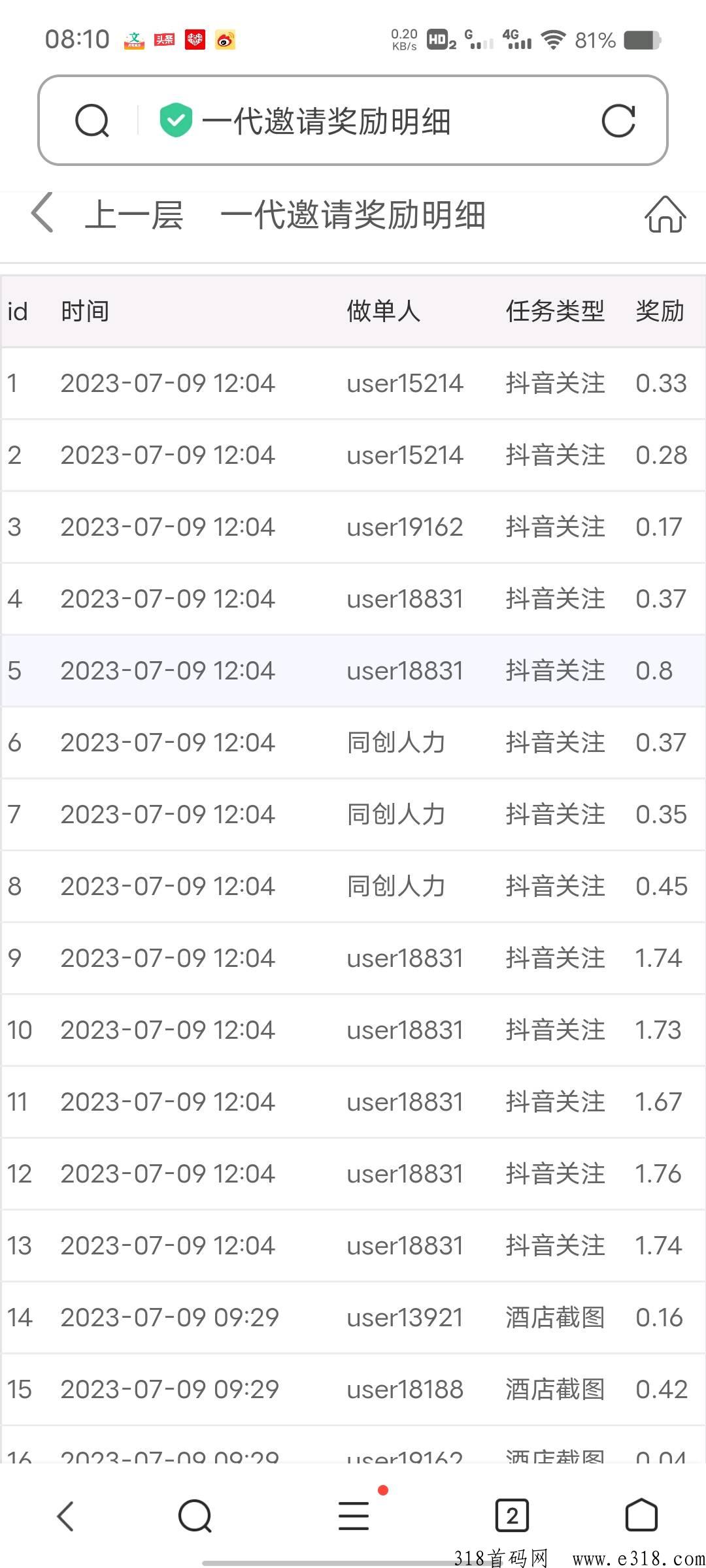 美团截图，d音关注，首码项目，有人脉分享起来嘎嘎赚