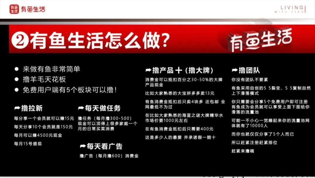 【有鱼生活】，当天提现，推荐5人得59元，团队流量池收益赚更多