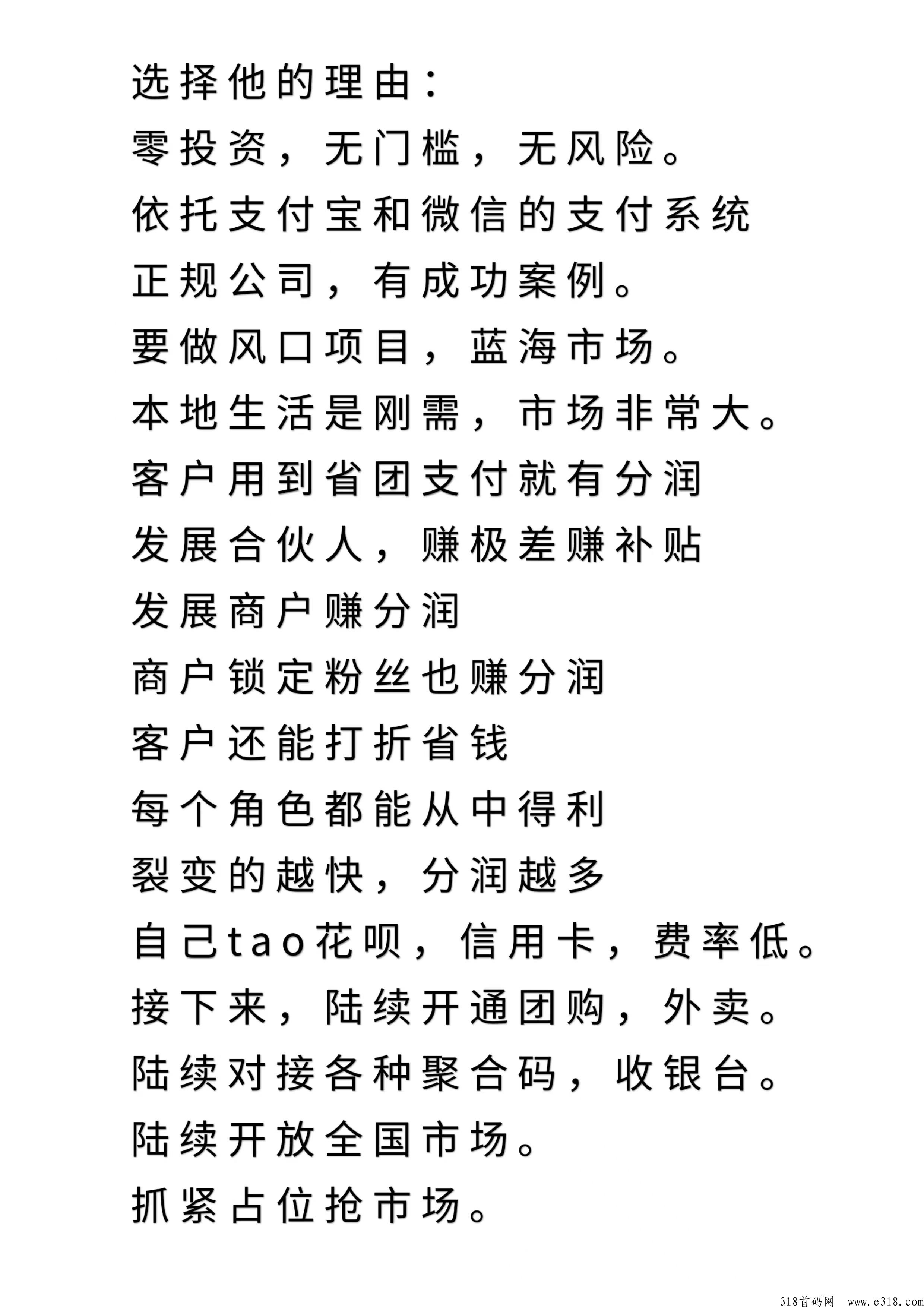 省团生活—支付行业新风口，正规长久，无投资